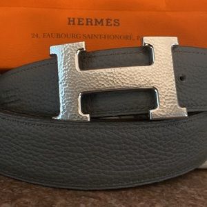 HERMES belt with hammered silver buckle